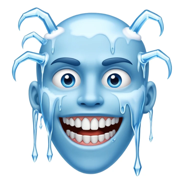 Blue face with chattering teeth, icicles hanging from face, freezing cold expression sticker