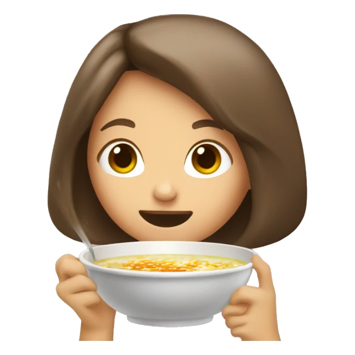 Girl with brown hair eats broth sticker