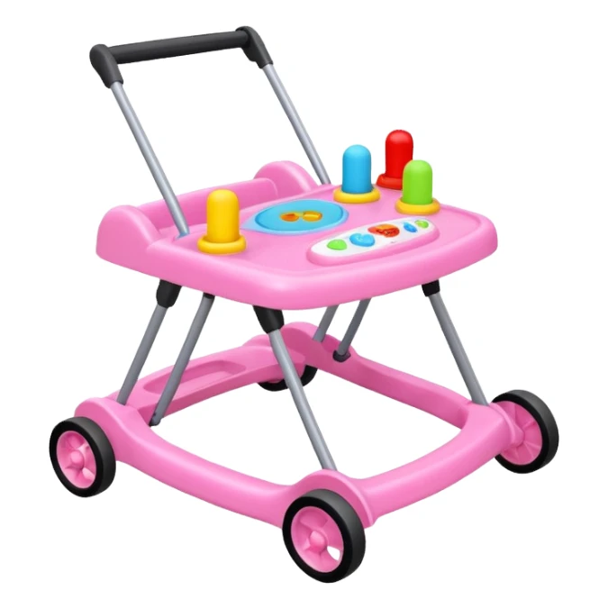 pink baby walker with toys on it sticker