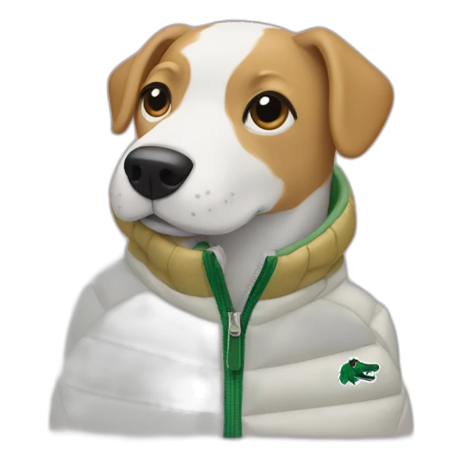 Dog with Lacoste puffer jacket sticker