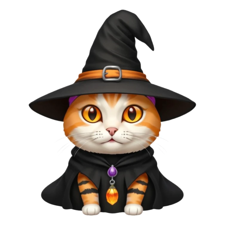 A cat wearing a witch hat. sticker