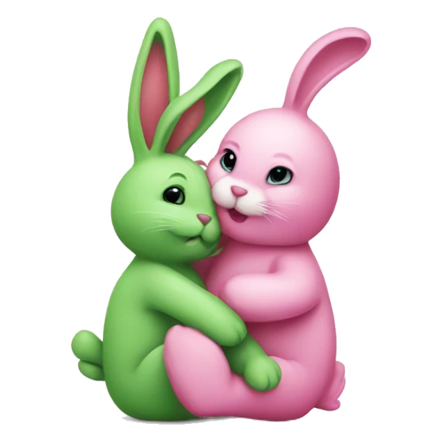 Green bunny hugging pink bunny sticker