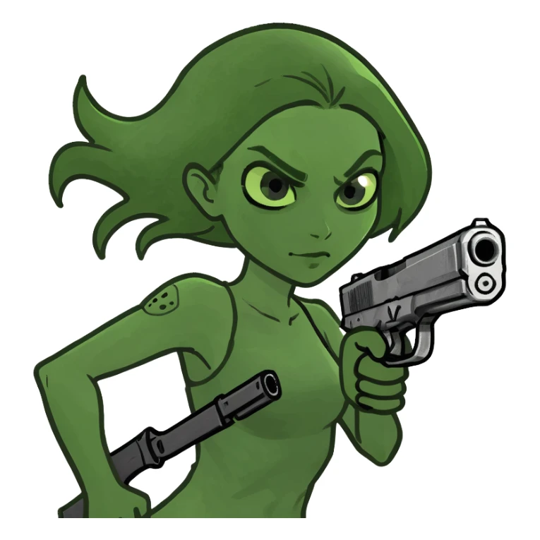 A girl with a gun running  sticker