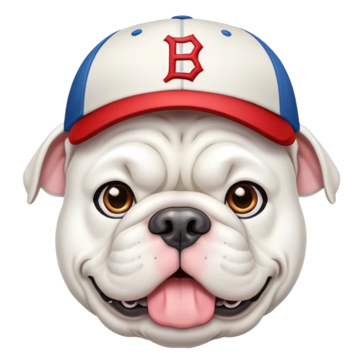 white BULLDOG with with baseball hat sticker