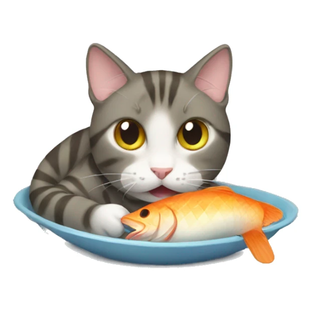 Cat eating fish sticker