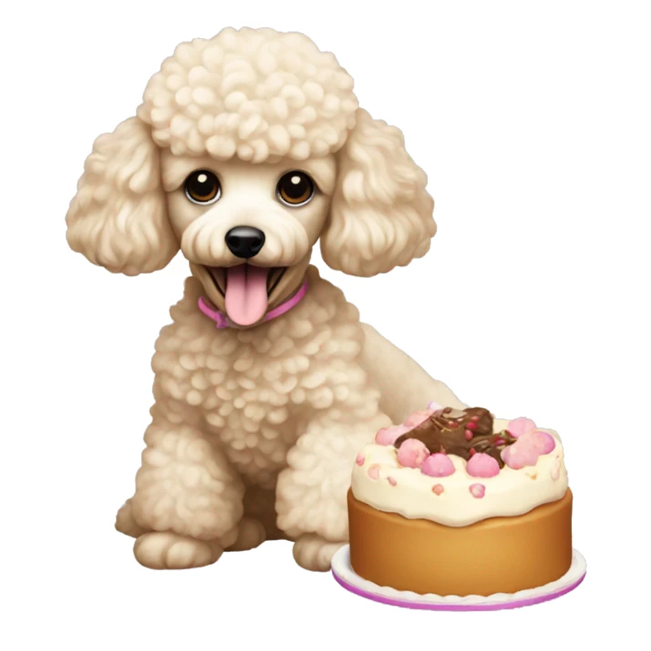 cream mini poodle eating cake sticker