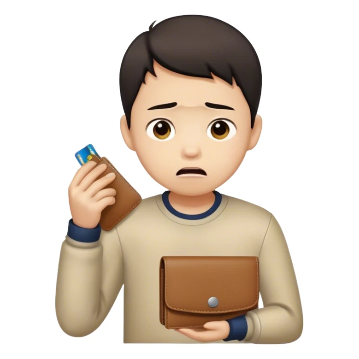 Chinese boy looking distraught an his empty wallet sticker