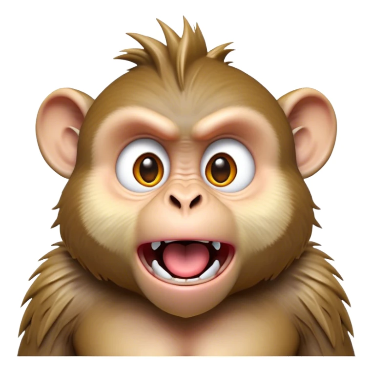 Cinematic Comical Macaque Portrait Emoji, Head tilted dramatically with an exaggerated, shocked expression and a raised eyebrow, featuring a lively, nimble build with spiky fur and wide, comically expressive eyes, Simplified yet hilariously animated features, highly detailed, glowing with a slightly sassy, vibrant glow, high shine, dramatic yet playful, stylized with an air of cheeky primate attitude, soft glowing outline, capturing the essence of a meme-worthy macaque that looks ready to deliver a playful side-eye into viral fame! sticker