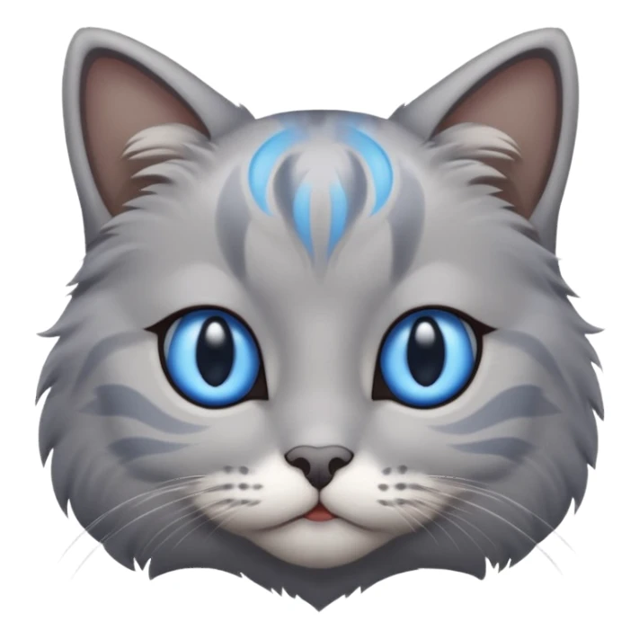 a gray cat with blue eyes on its FOREHEAD sticker