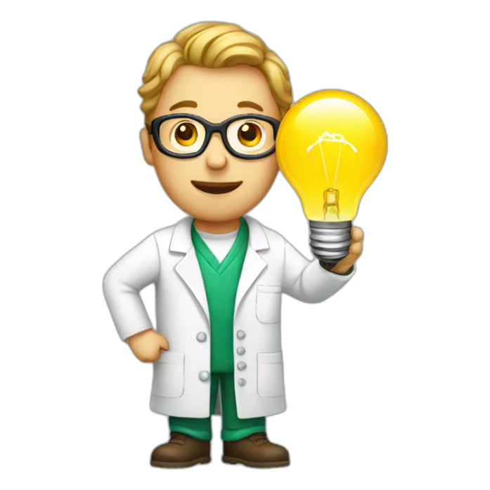 scientist with bulb sticker