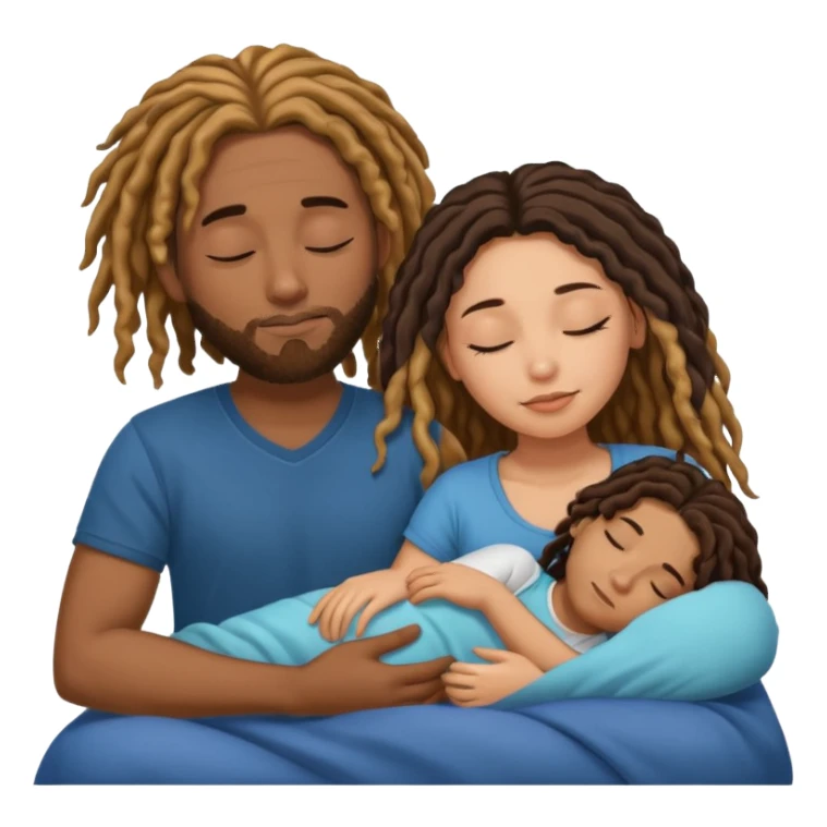 sleeping biracial couple (black male with caramel skin and dreads and hispanic female with fair skin and long brunette hair) with no child sticker