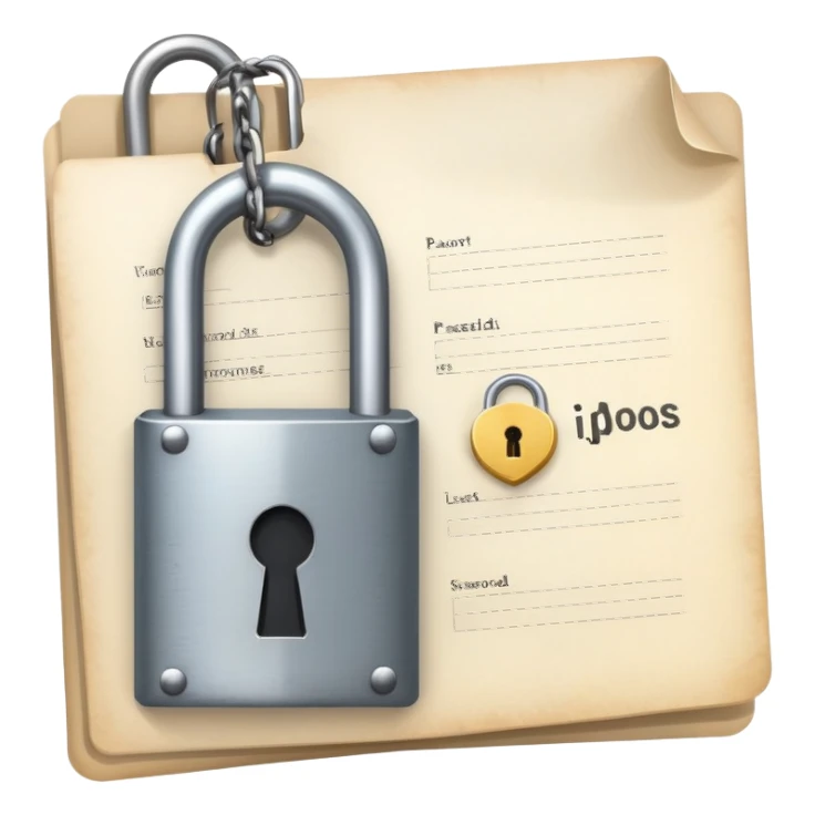 Document with password list and a lock sticker