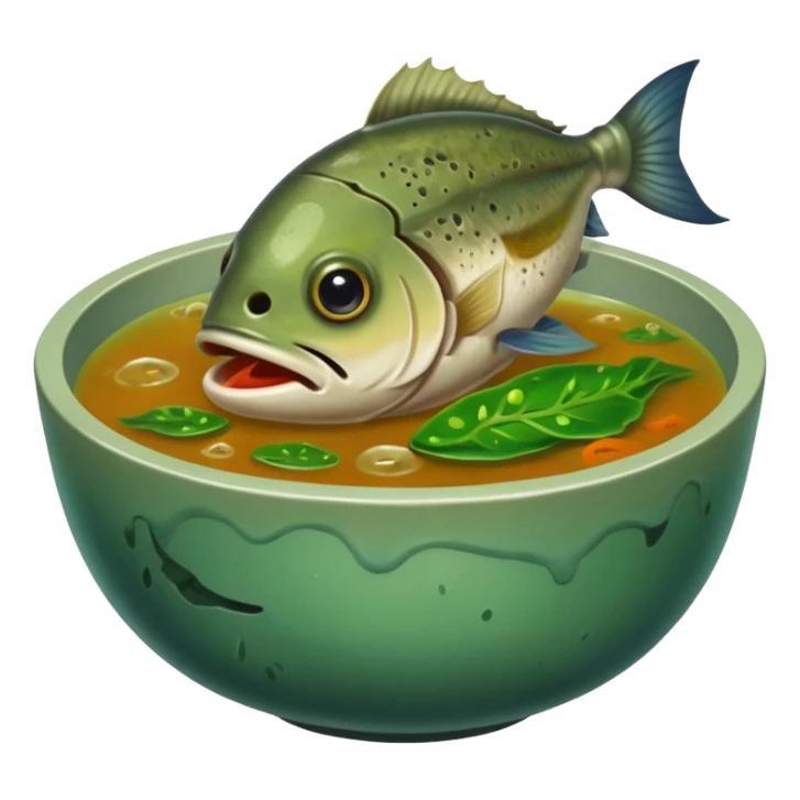 disgusting watery soup, fish head floating sticker