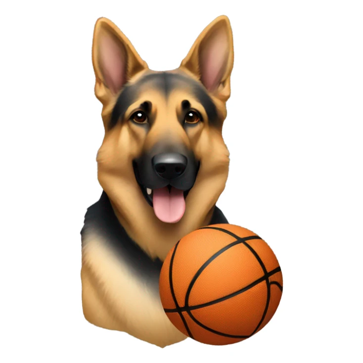 German shepherd with basketball sticker