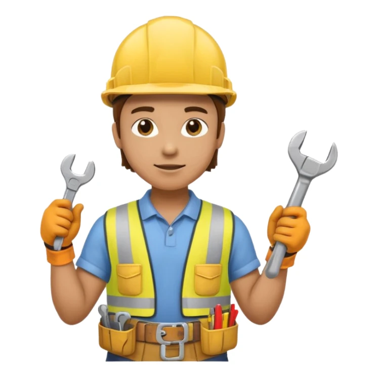 Construction worker in yellow helmet, tool belt sticker