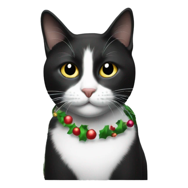 black and white cat with christmas tree sticker