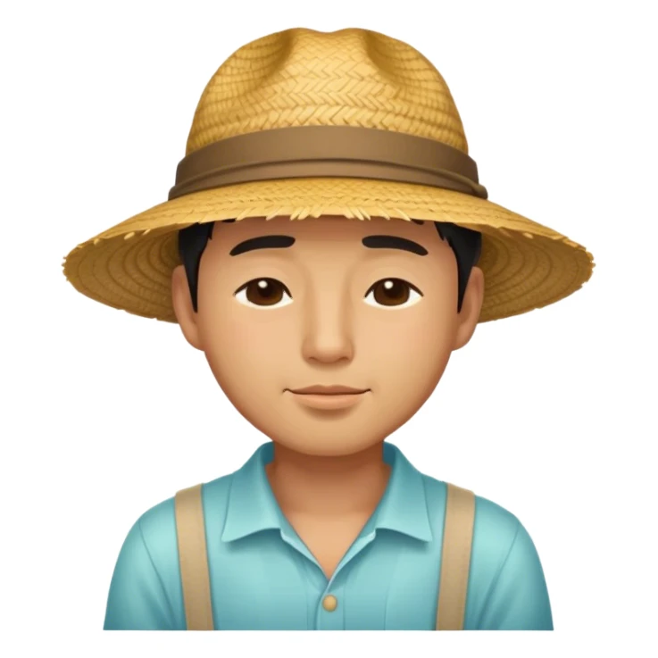 asian man straw hat make te eye closed sticker