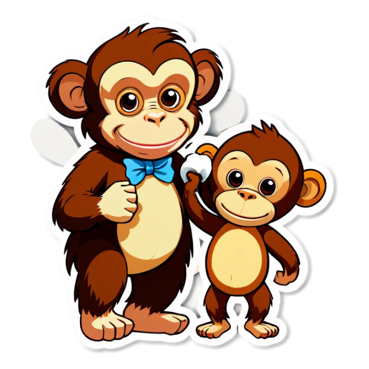 monkey with bow and bear holding hands  sticker