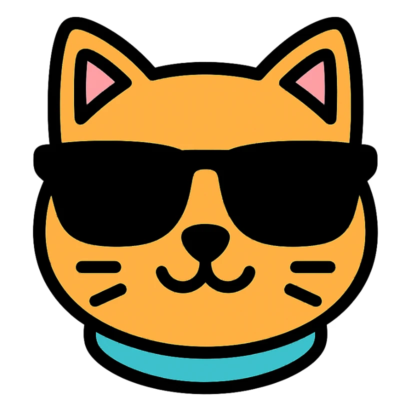 cat wearing sunglasses, clean vector style sticker