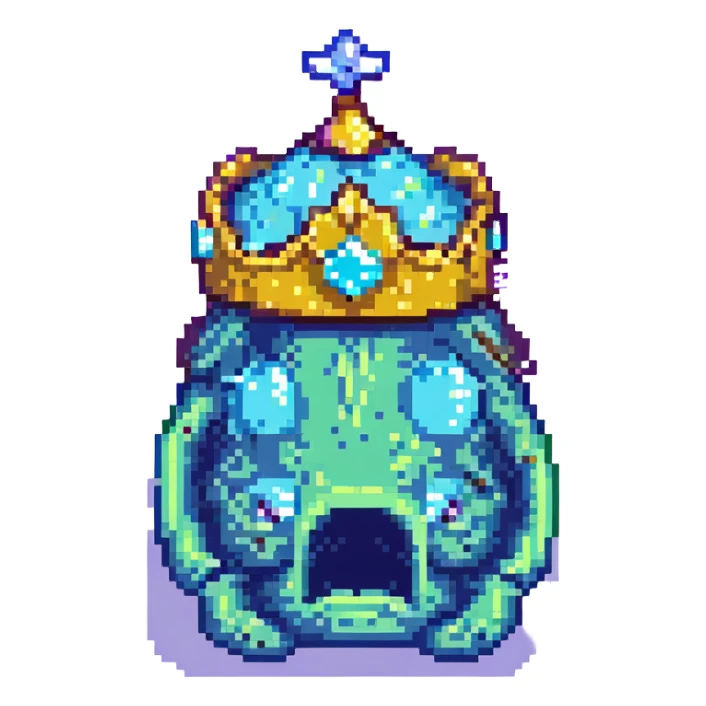 slime monster pixel art with a crown sticker