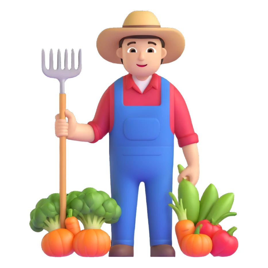 farmer with pitchfork and vegetables sticker