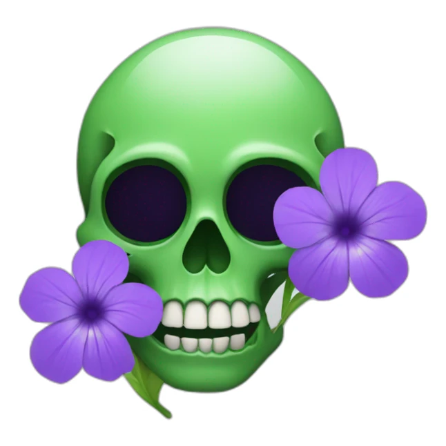 Green skull with purple flower coming out from eye socket sticker