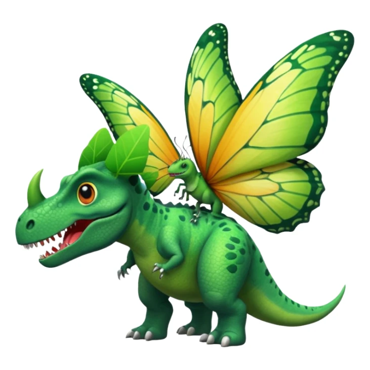 A dinosaur chewing on a huge butterfly sticker