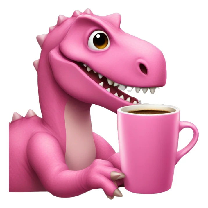 pink dinosaur drinking coffe sticker