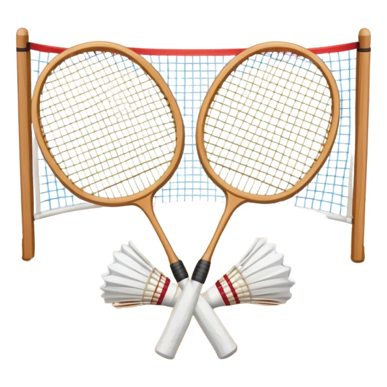Two crossed badminton rackets with a shuttlecock resting in between, set against the faint outline of a badminton court. The image highlights the tools of the sport, with a subtle emphasis on the court's net and boundaries, symbolizing competition and skill. sticker
