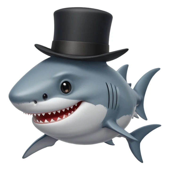 smiling shark with a black top hat sticker