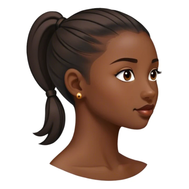 Side profile with hyperpigmentation and a slick back ponytail. Big arch nose and fat lips sticker