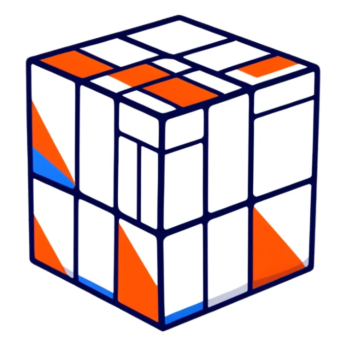 Colorful 3D Rubik's cube puzzle toy, partially solved sticker