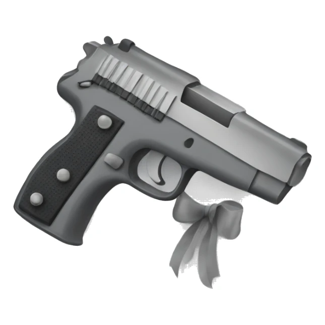 grey pistol with a grey ribbon sticker