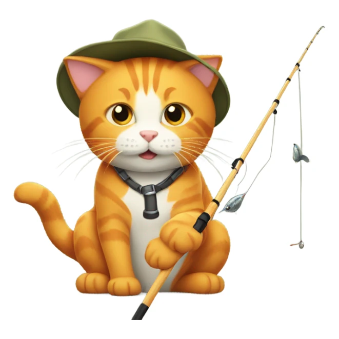 Orange cat with a fishing rod sticker