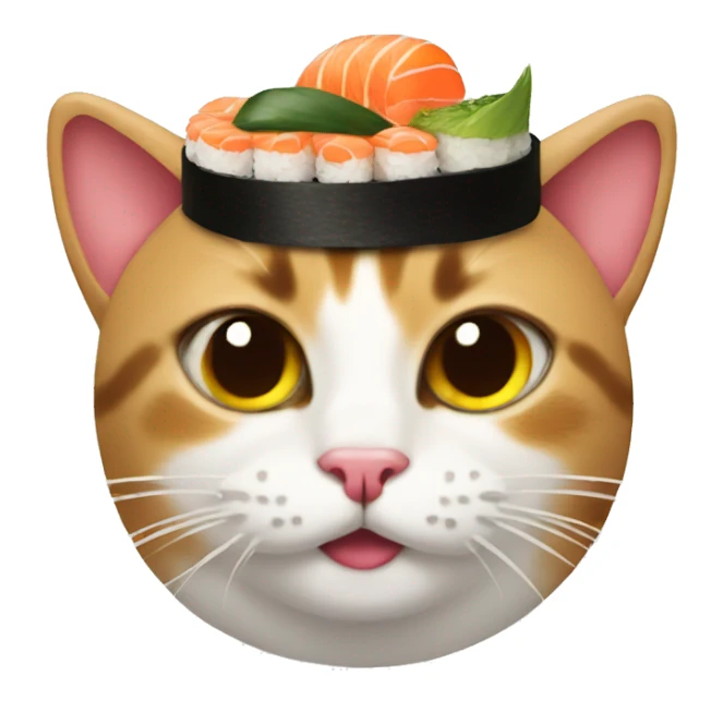 cat wearing sushi as a hat sticker