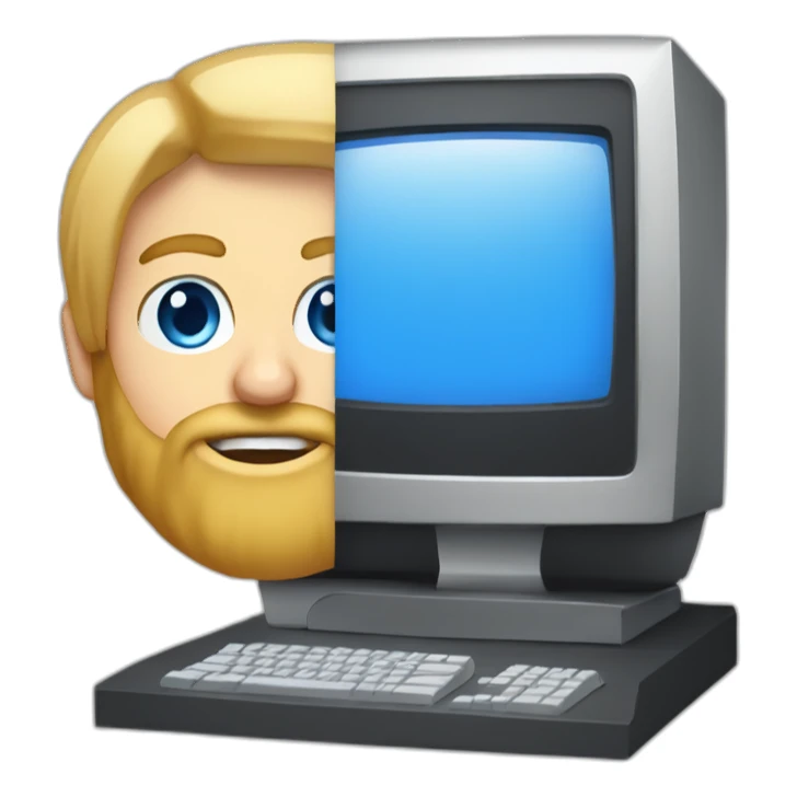 Blond bearded blue eyes and computer in box sticker