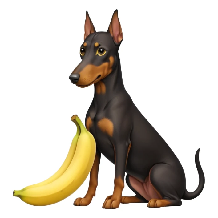 Doberman with banana sticker