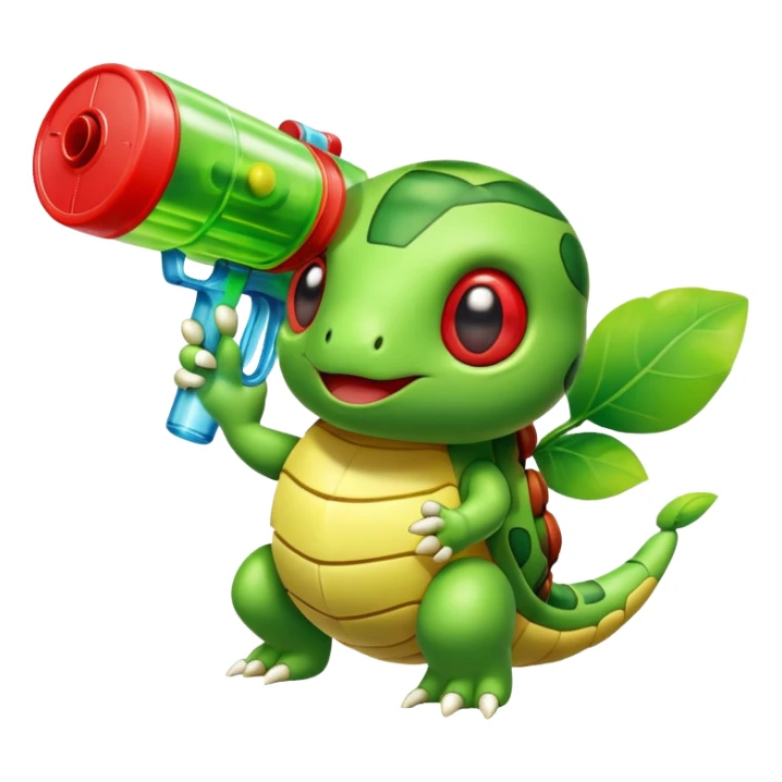 Caterpie from Pokemon with a squirt gun that shoots string sticker