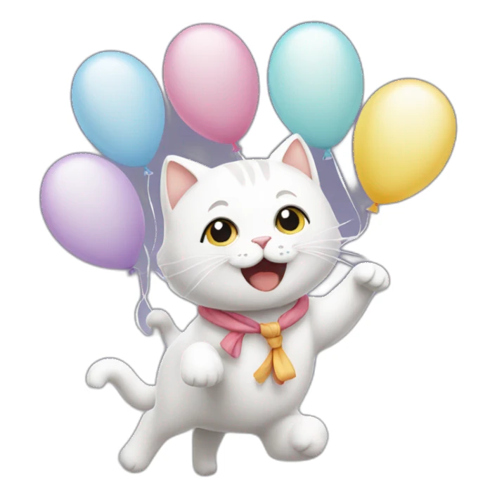 white-cat-Celebrating-balloons  sticker
