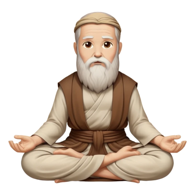 philosopher with long beard and wise expression, sitting cross-legged in meditation pose, ancient scholarly appearance, beige and brown tones only sticker