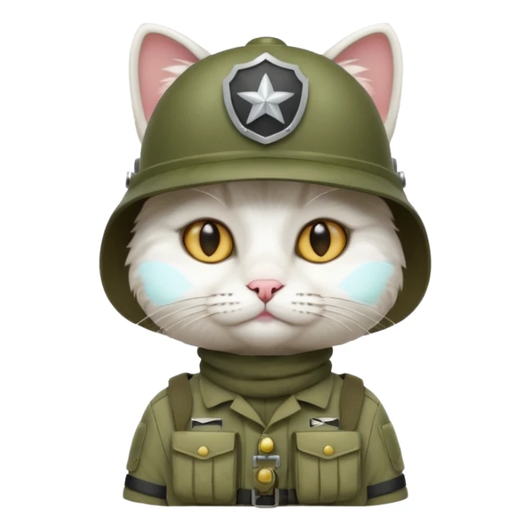 white Cat in army outfit sticker