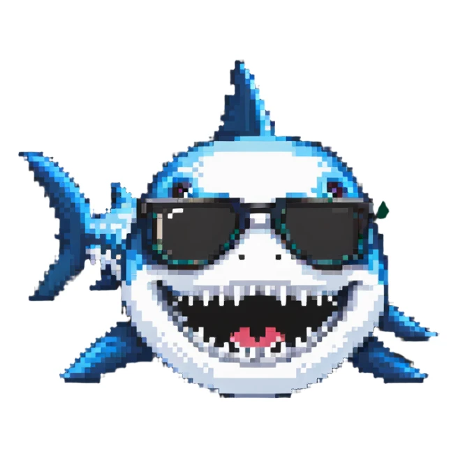 shark with white teeth wearing black sunglasses sticker