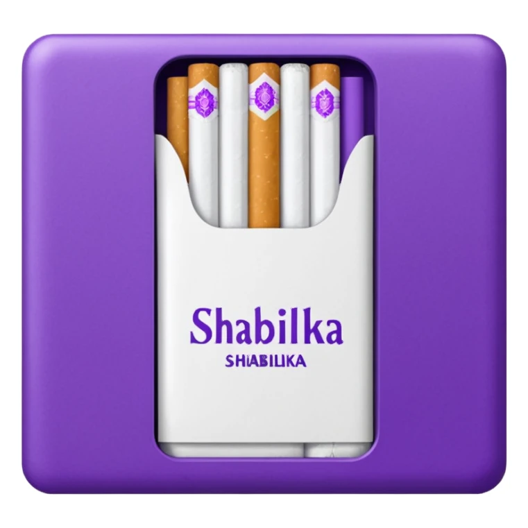 Создать emoji картинку с пачкой сигарет с надписью «SHABILKA” на фиолетовом фоне sticker
