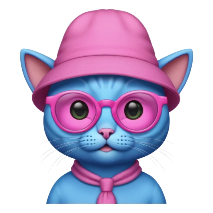 blue alien cat with pink hat  and spectacles sticker