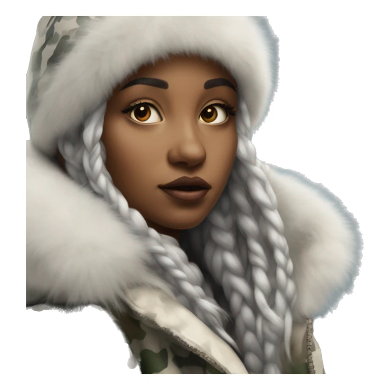 ethereal girl wearing winter camo coat hyper realistic  sticker