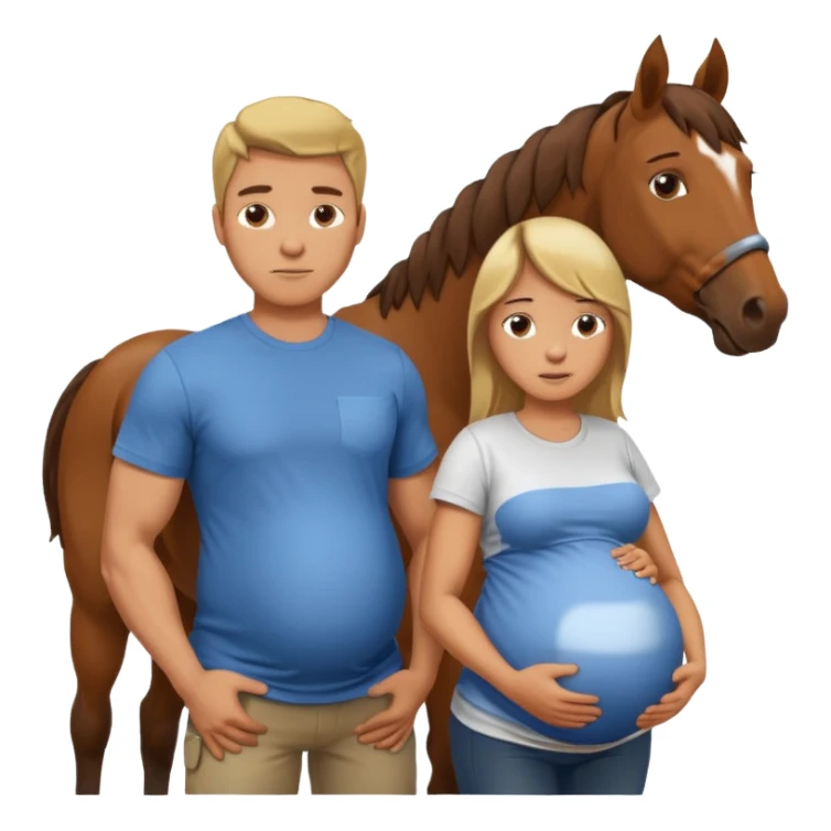 pregnant man  with horse sticker