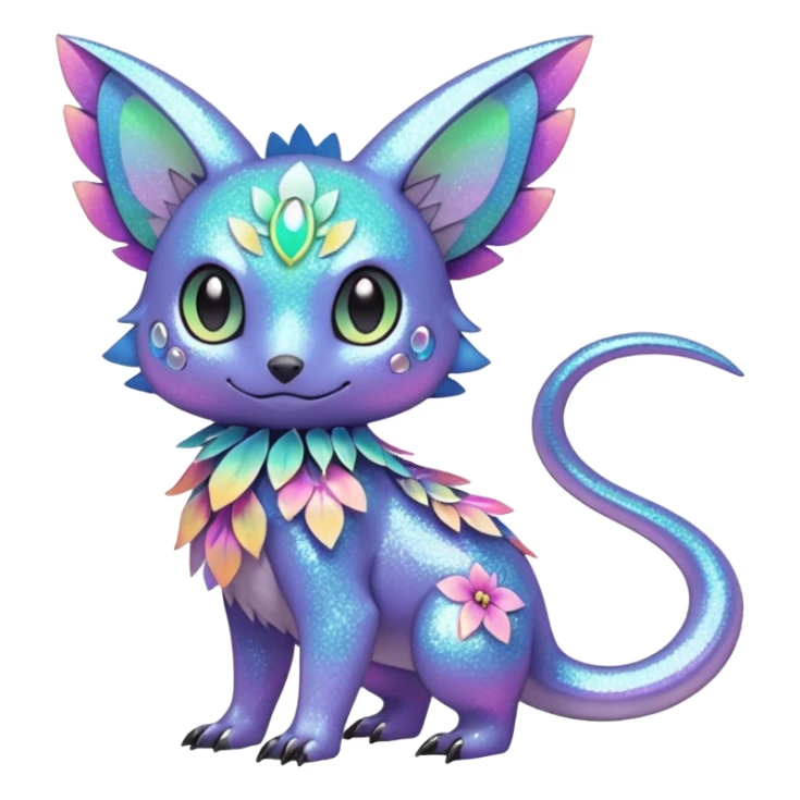 Multicolored sparkly pastel dark iridescent light pale gloomy spooky cute adorable pretty cool elegant realistic floral exotic Fakémon-Pokémon-Digimon-Trico, full body sticker