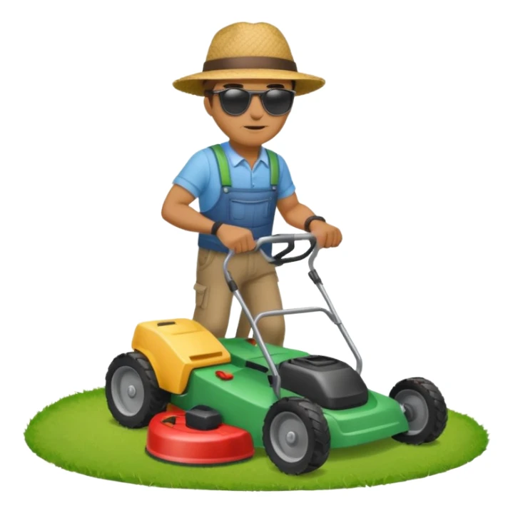 man mowing lawn sticker