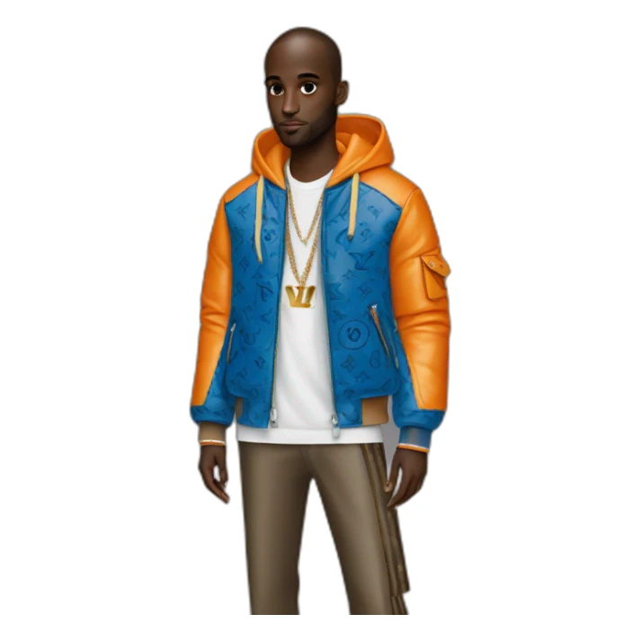 Virgil Abloh with louis Vuitton jacket sticker