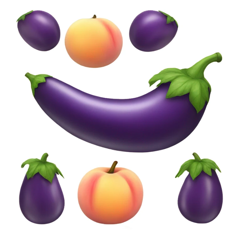 eggplant next to a peach sticker